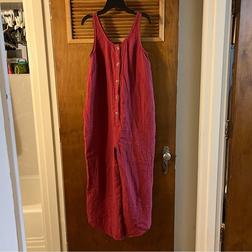 Ingrid-Isabel Target Maternity Gauzy Cropped Burgundy Button Down Jumpsuit Sz. S